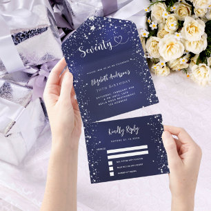 Invitation Tout En Un 70e anniversaire marine bleu argent étoiles rsvp