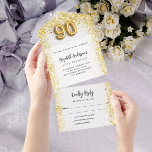 Invitation Tout En Un 90e anniversaire de la fête de l'or blanc RSVP