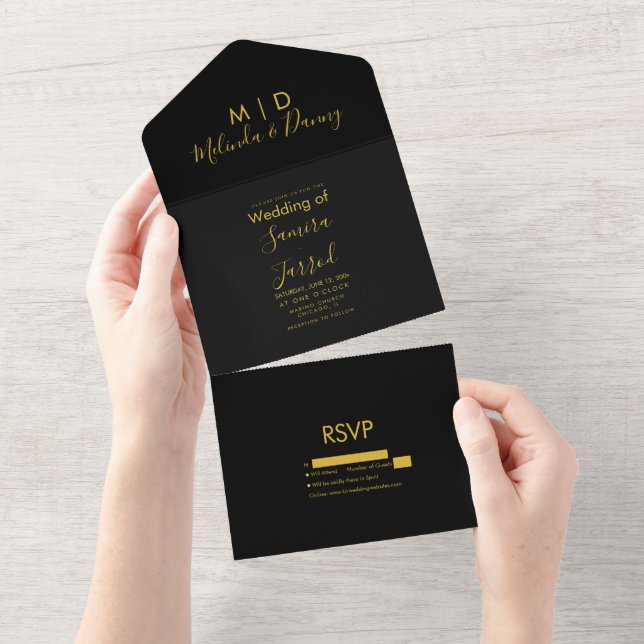 Invitation Tout en Un à l'Écriture Noir Two Tone O (Déchirure)