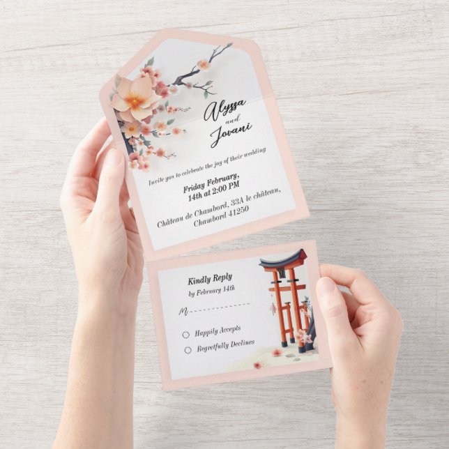 Invitation Tout En Un A Love Blossoming Under the Cherry Trees (Déchirure)