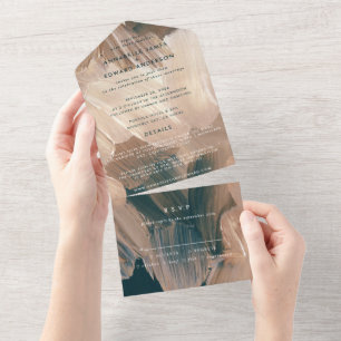 Invitation Tout En Un Abstrait de mariage rsvp en terre cuite turquoise
