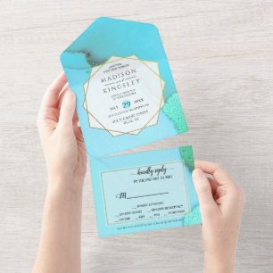 Invitation Tout En Un Abstrait Turquoise Merveilleux Tout En Un