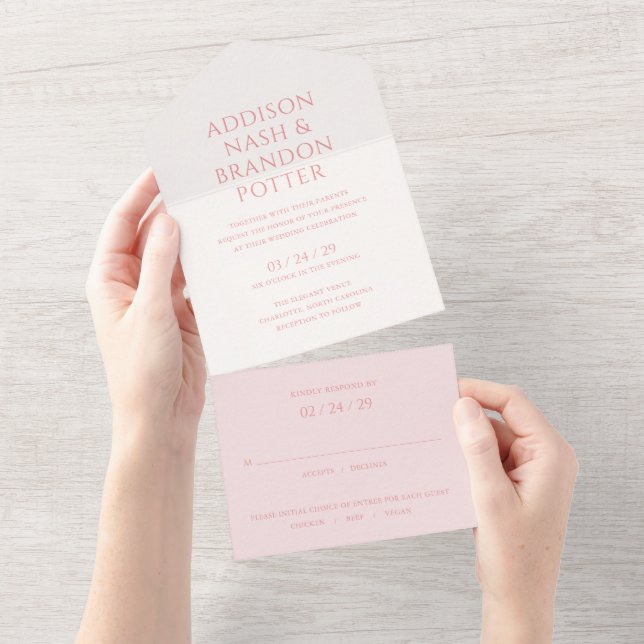 Invitation Tout En Un Addison Pink Classic Mariage élégant (Déchirure)