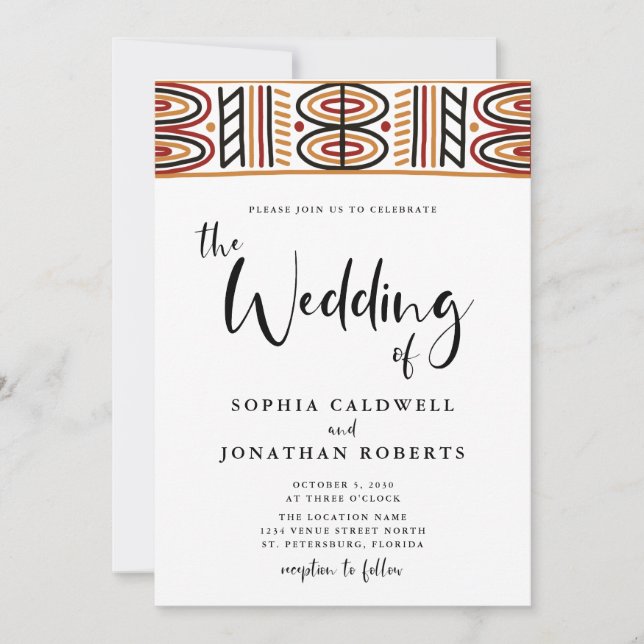 Invitation Tout en un Africain Motif Calligraphie Mariage (Devant)