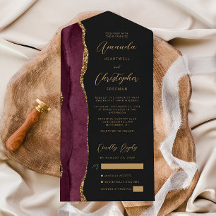 Invitation Tout En Un Agate Bourgogne Or Script Foncé