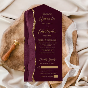 Invitation Tout En Un Agate Burgundy Gold Script