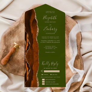 Invitation Tout En Un Agate d'or rouille Olive Green Options de repas Ma