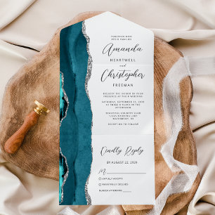 Invitation Tout En Un Agate Turquoise Blue Silver Mariage