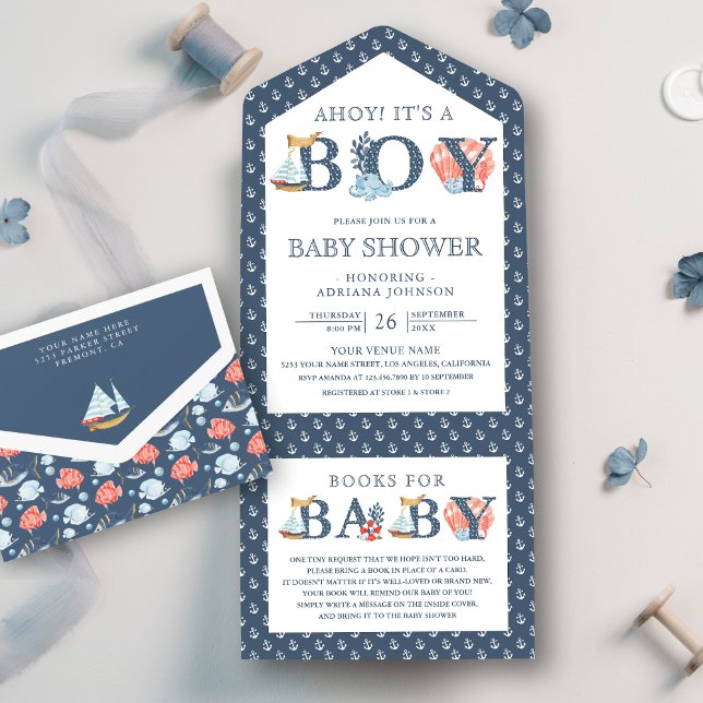 Invitation Tout En Un Ahoy C'est un garçon Baby shower nautique (Créateur téléchargé)