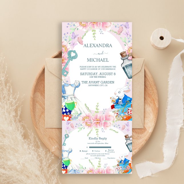 Invitation Tout En Un Alice au pays des merveilles Mariage (Créateur téléchargé)