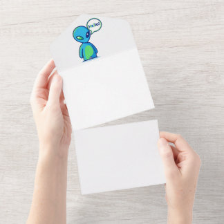 Invitation Tout En Un Alien bleu mignon disant bonjour