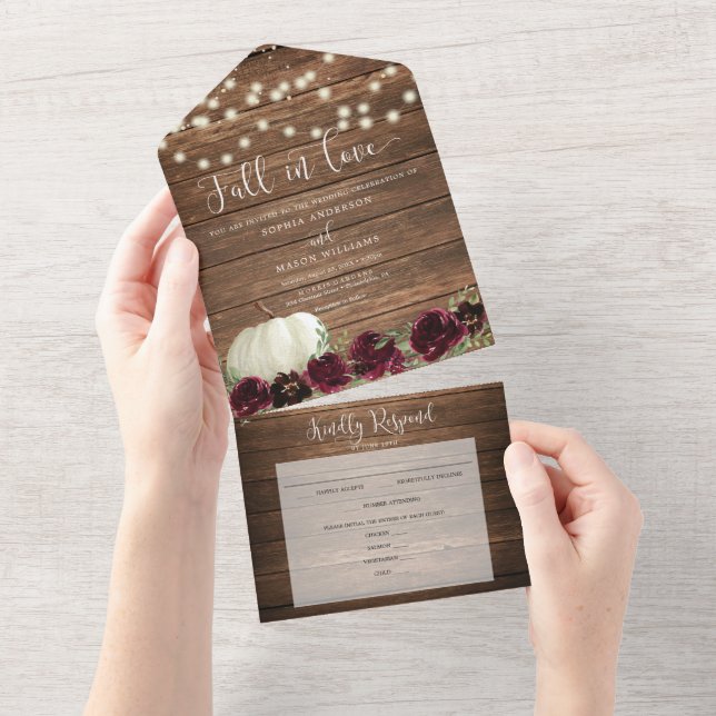 Invitation Tout En Un All in One Burgundy Citrouille Mariage rustique In (Déchirure)