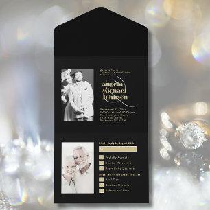 Invitation Tout En Un Alors et maintenant Black Gold 50e anniversaire Ma