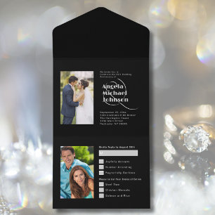 Invitation Tout En Un Alors et Maintenant Noir Argent 25e Anniversaire d