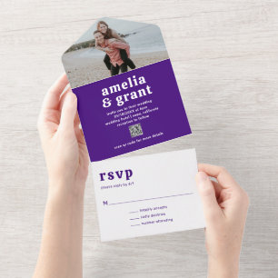 Invitation Tout En Un Amelia Royal Purple Mariage moderne