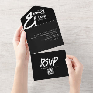 Invitation Tout En Un AMPERSAND GRAS Grunge Mariage noir
