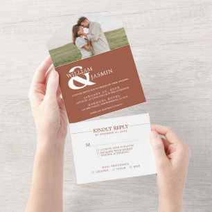 Invitation Tout En Un Ampersand moderne Rustique Terracotta Mariage phot