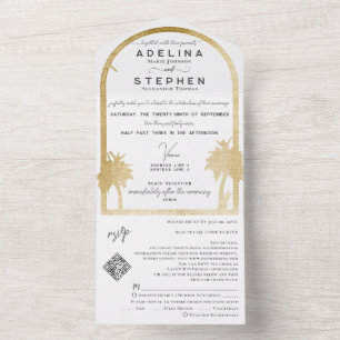 Invitation Tout En Un Ampersand Tropical Beach Palms Trees RSVP QR Code