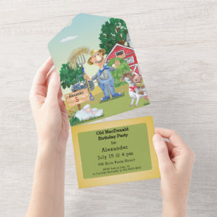 Invitation Tout En Un Ancien Anniversaire de enfant MacDonald Farm