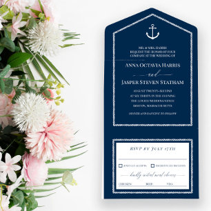 Invitation Tout En Un Ancre blanche marine Mariage nautique