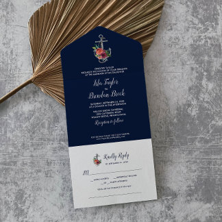 Invitation Tout En Un Ancre florale | Marine Automne Chanson Demander Ma