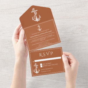 Invitation Tout En Un Ancre marine orange brûlée