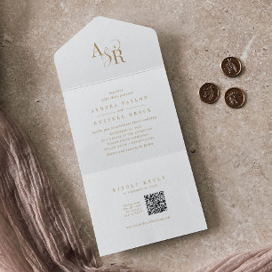 Invitation Tout En Un ANDREA QR Code Elégant Formal Gold Classic Mariage