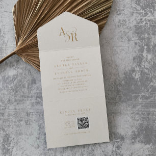 Invitation Tout En Un ANDREA QR Code Formel Moderne Mariage de crème dor