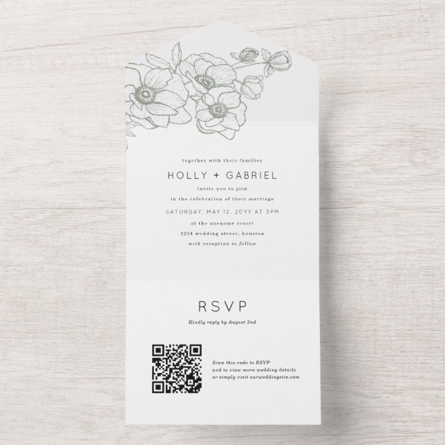 Invitation Tout En Un Anemone Bouquet Mariage Tout en un (À l'intérieur)