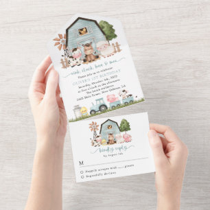 Invitation Tout En Un Animaux de la ferme, Animaux mignons, Grange, Prem