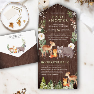 Invitation Tout En Un Animaux de la Forêt de Bois Rustique Baby Shower