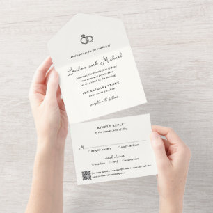 Invitation Tout En Un Anneaux Dessinés à la Main Code QR Moderne Mariage