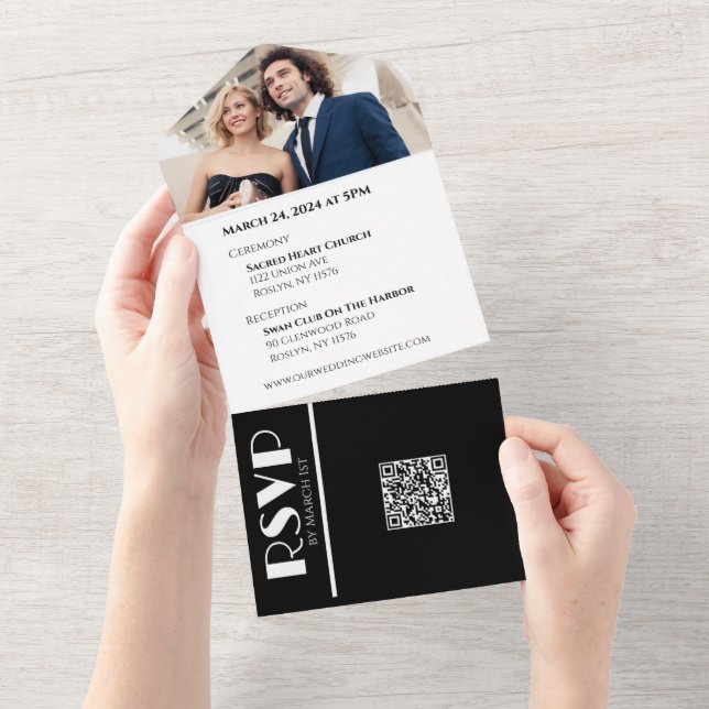 Invitation Tout En Un Anneaux Mariages d'affaires blancs et noirs - (Déchirure)