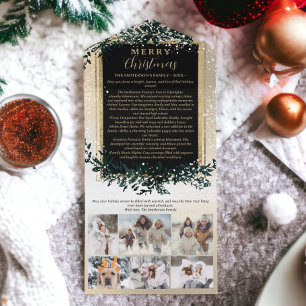 Invitation Tout En Un Année d'évaluation or vert Joyeux Noël 6 photos