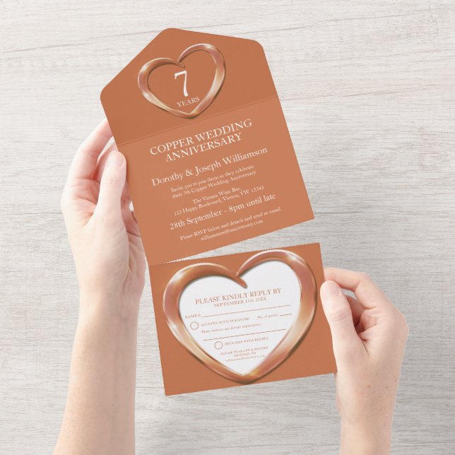Invitation Tout En Un Anniversaire de mariage en cuivre 7 ans fête événe (Déchirure)