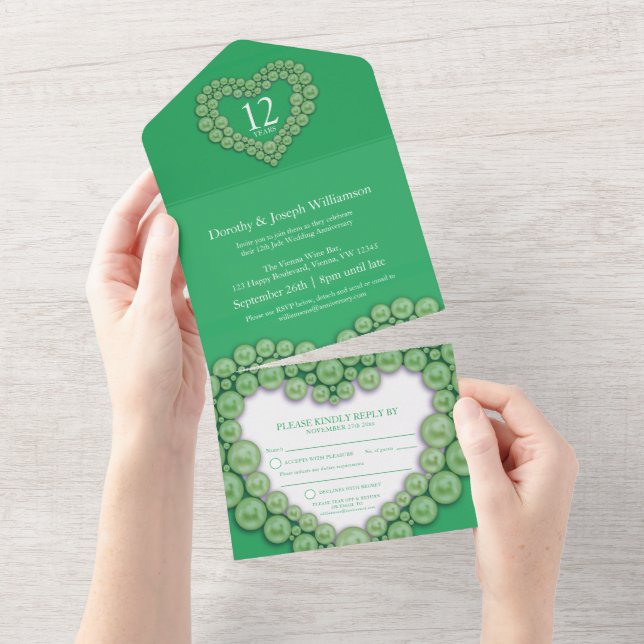 Invitation Tout En Un Anniversaire de mariage en jade vert 12 ans ou 35  (Déchirure)