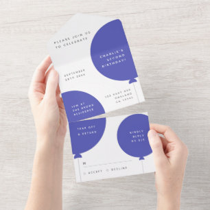 Invitation Tout En Un Anniversaire de Scandi   Blue Balloon Baby Boy Par