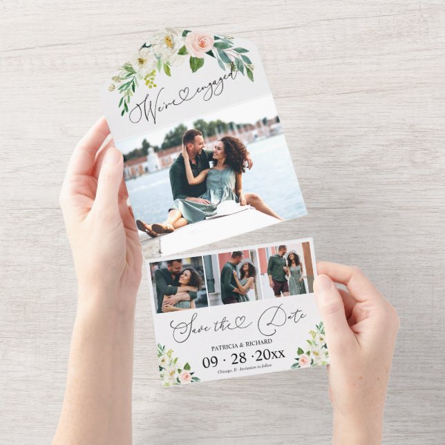 Invitation Tout En Un Annonce de fiançailles florale et save the date (Déchirure)