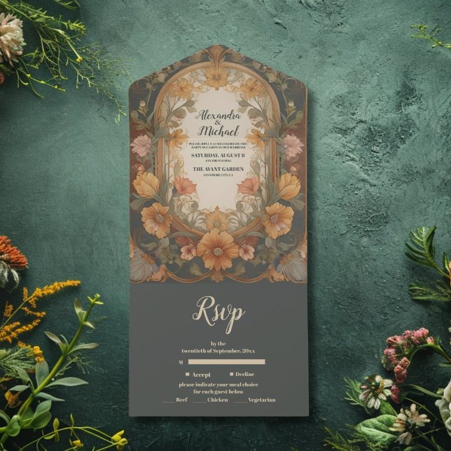 Invitation Tout En Un Antique Floral Art Nouveau Mariage (Créateur téléchargé)