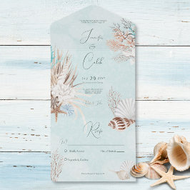 Invitation Tout En Un Aqua Ocean & Coques Moderne Pas de dîner