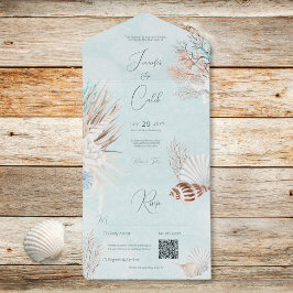 Invitation Tout En Un Aqua Ocean Shells QR Code Mariage