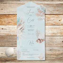 Invitation Tout En Un Aqua Ocean Shops moderne Pas de Mariage