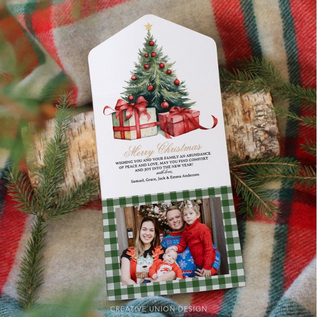 Invitation Tout En Un Aquarelle Arbre de Noël Photo Noël (Créateur téléchargé)