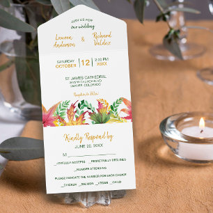 Invitation Tout En Un Aquarelle Automne Acacia Feuille Mariage Tout en u