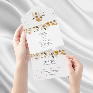 Invitation Tout En Un Aquarelle Automne Jaune & Blanc Cadre Floral