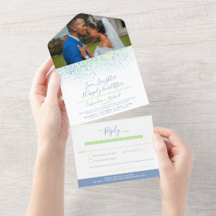 Invitation Tout En Un Aquarelle bleu vert douche mariage tardif