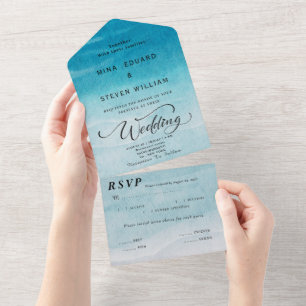 Invitation Tout En Un Aquarelle bleue moderne