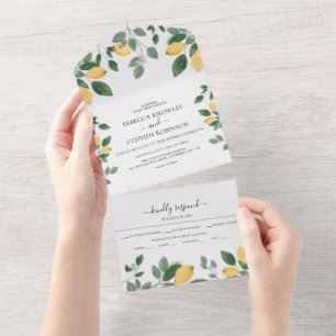 Invitation Tout En Un Aquarelle botanique mariage citron et verdure