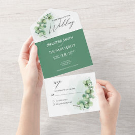 Invitation Tout En Un Aquarelle botanique moderne Eucalyptus Mariage