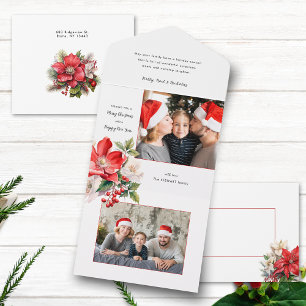 Invitation Tout En Un Aquarelle classique Photo florale de Noël